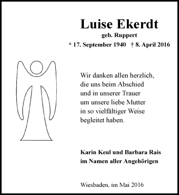 Traueranzeige von Luise Ekerdt von  Wiesbaden komplett