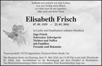 Traueranzeige von Elisabeth Frisch von  Allgemeine Zeitung Mainz