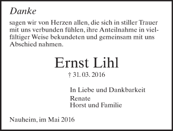 Traueranzeige von Ernst Lihl von  Mainspitze