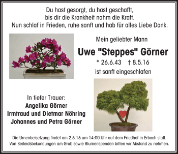 Traueranzeige von Uwe  Görner von  Wiesbaden komplett