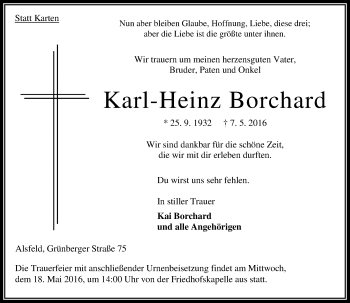 Traueranzeige von Karl-Heinz Borchard von VRM Trauer