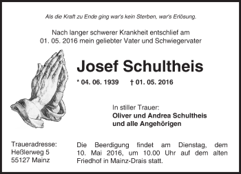 Traueranzeige von Josef Schultheis von  Allgemeine Zeitung Mainz
