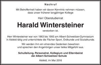 Traueranzeige von Harald Wintersteiner von VRM Trauer