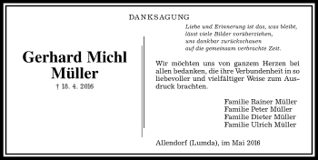 Traueranzeige von Gerhard Michl Müller von  Gießener Anzeiger