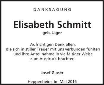Traueranzeige von Elisabeth Schmitt von Trauerportal Echo Online
