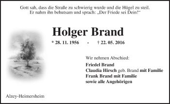 Traueranzeige von Holger Brand von  Allgemeine Zeitung Alzey