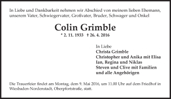 Traueranzeige von Colin Grimble von  Wiesbaden komplett