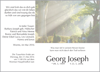 Traueranzeige von Georg Joseph von  Wormser Zeitung