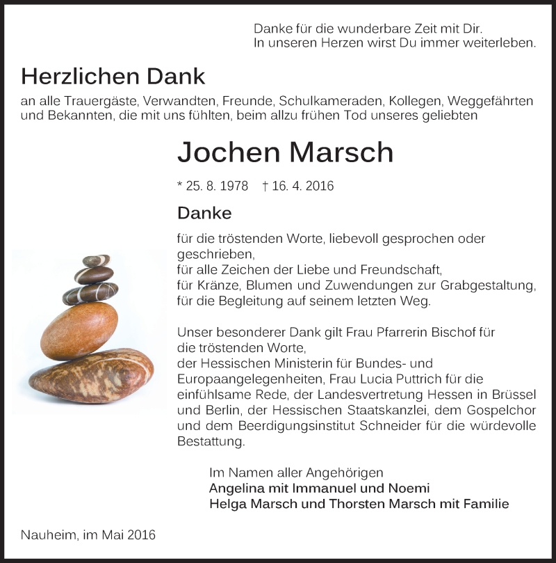  Traueranzeige für Jochen Marsch vom 28.05.2016 aus  Mainspitze