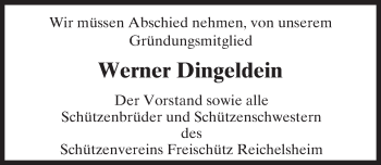 Traueranzeige von Werner Dingeldein von Trauerportal Echo Online