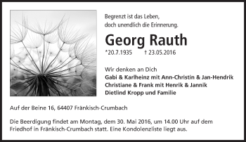 Traueranzeige von Georg Rauth von Trauerportal Echo Online