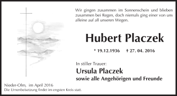 Traueranzeige von Hubert Placzek von  Allgemeine Zeitung Mainz