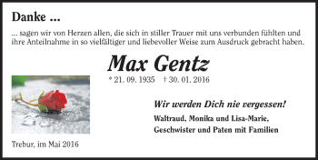 Traueranzeige von Max Gentz von Trauerportal Echo Online