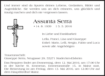 Traueranzeige von Assunta Serra von  Allgemeine Zeitung Mainz