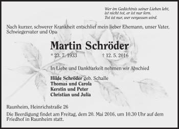 Traueranzeige von Martin Schröder von  Mainspitze