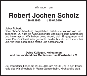 Traueranzeige von Robert Jochen Scholz von  Wiesbaden komplett