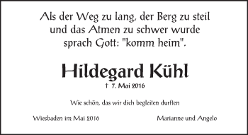 Traueranzeige von Hildegard Kühl von  Wiesbaden komplett