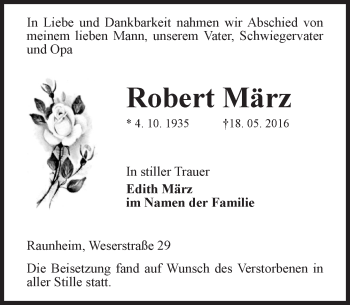 Traueranzeige von Robert März von  Mainspitze
