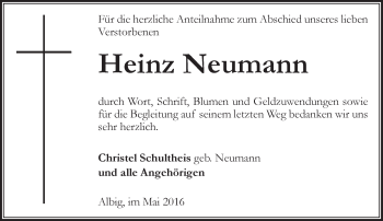Traueranzeige von Heinz Neumann von  Allgemeine Zeitung Alzey
