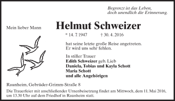Traueranzeige von Helmut Schweizer von  Mainspitze