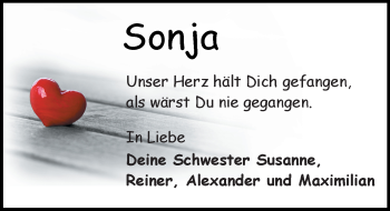 Traueranzeige von Sonja Schaub von Trauerportal Echo Online