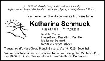 Traueranzeige von Katharina Schmuck von  Allgemeine Zeitung Mainz