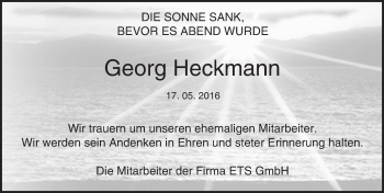 Traueranzeige von Georg Heckmann von Trauerportal Echo Online