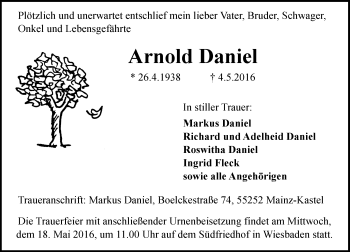 Traueranzeige von Arnold Daniel von  Wiesbaden komplett