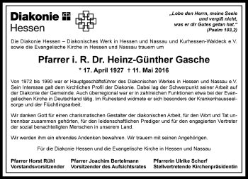 Traueranzeige von Heinz-Günther Gasche von  Usinger Anzeiger