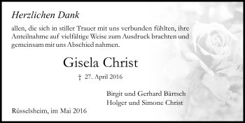 Traueranzeige von Gisela Christ von  Mainspitze