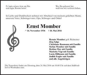Traueranzeige von Ernst Momber von  Wiesbaden komplett