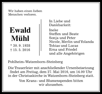 Traueranzeige von Ewald Mühl von  Gießener Anzeiger