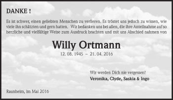 Traueranzeige von Willy Ortmann von  Mainspitze