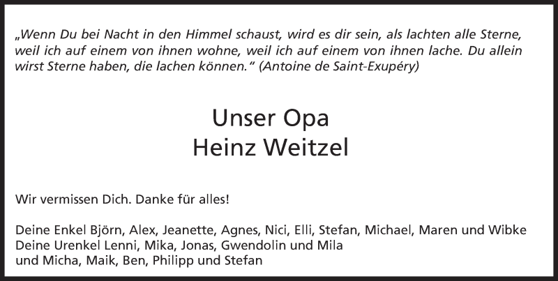  Traueranzeige für Heinz Weitzel vom 11.05.2016 aus  Allgemeine  Zeitung Ingelheim-Bingen