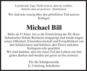 Traueranzeige von Michael Bill von Trauerportal Echo Online