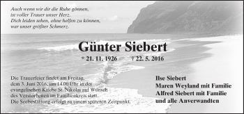 Traueranzeige von Günter Siebert von  Kreisanzeiger