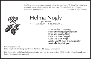 Traueranzeige von Helma Nogly von  Wiesbaden komplett
