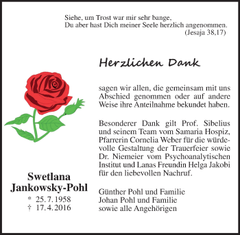 Traueranzeige von Swetlana Jankowsky-Pohl von  Gießener Anzeiger