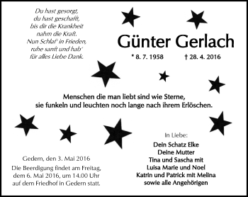 Traueranzeige von Günter Gerlach von  Kreisanzeiger