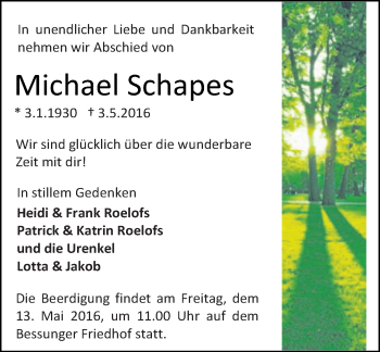 Traueranzeige von Michael Schapes von Trauerportal Echo Online