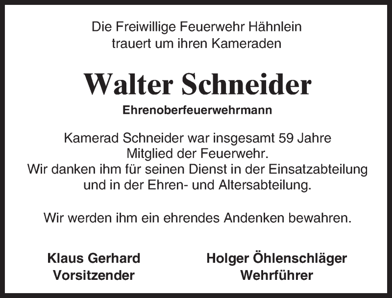  Traueranzeige für Walter Schneider vom 04.05.2016 aus Trauerportal Echo Online