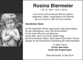 Traueranzeige von Rosina Biermeier von Trauerportal Echo Online