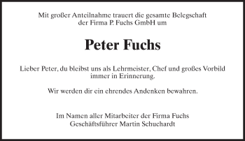 Traueranzeige von Peter Fuchs von  Hofheimer Zeitung