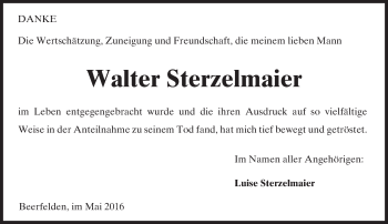 Traueranzeige von Walter Sterzelmaier von Trauerportal Echo Online
