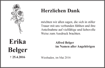 Traueranzeige von Erika Belger von  Wiesbaden komplett