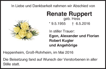 Traueranzeige von Renate Ruppert von Trauerportal Echo Online