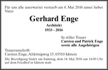 Traueranzeige von Gerhard Enge von  Wiesbaden komplett