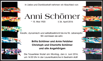 Traueranzeige von Anni Schömer von Trauerportal Echo Online