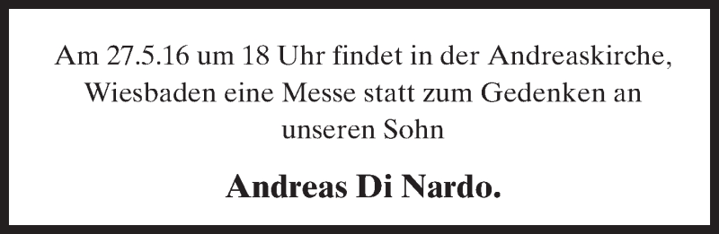  Traueranzeige für Andreas Di Nardo vom 21.05.2016 aus  Wiesbaden komplett