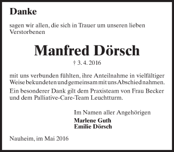 Traueranzeige von Manfred Dörsch von Trauerportal Echo Online